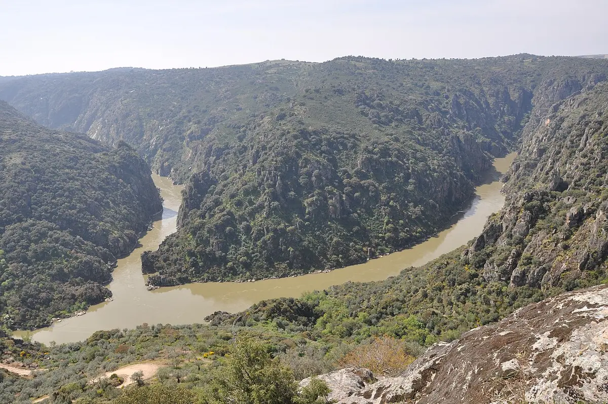 Vista do miradouro da Fraga do Puio sobre a curva do rio Douro entre encostas rochosas