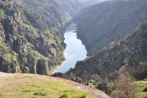 Vista do rio Douro encaixado entre encostas rochosas, a partir do Miradouro de São João das Arribas